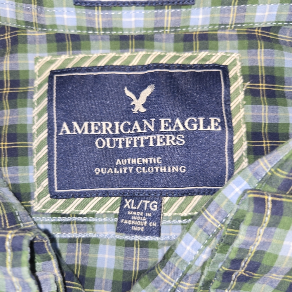 American Eagle Men’s Plaid Button Up Shirt Green Blue Long Sleeve Size XL‎ - Picture 4 of 6